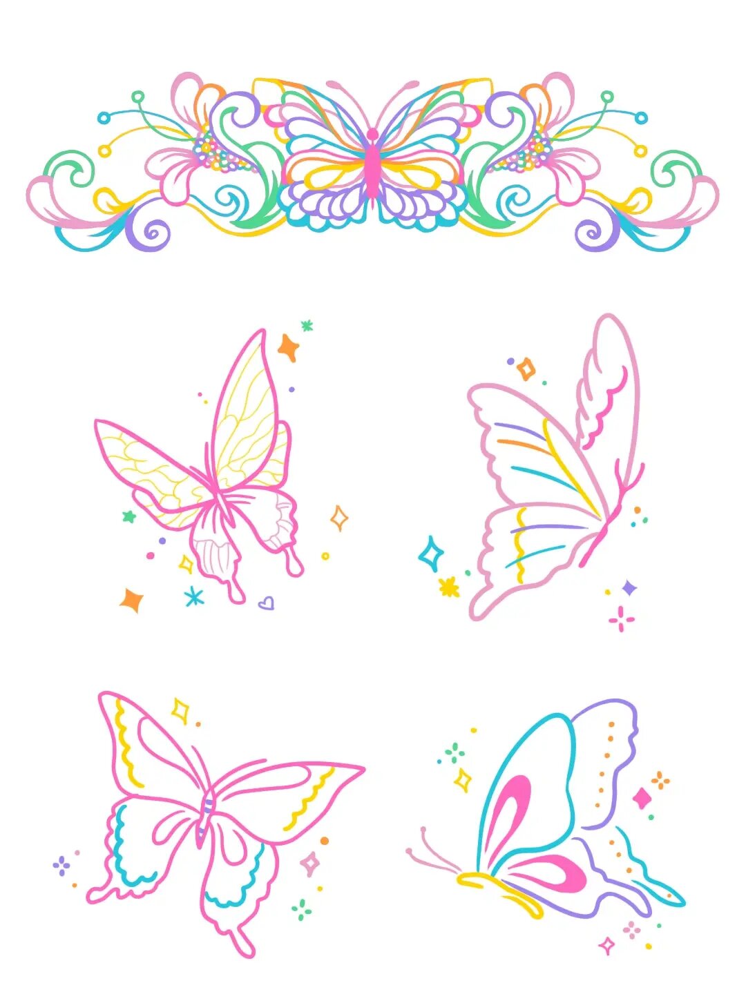 手绘纹身小图案蝴蝶元素