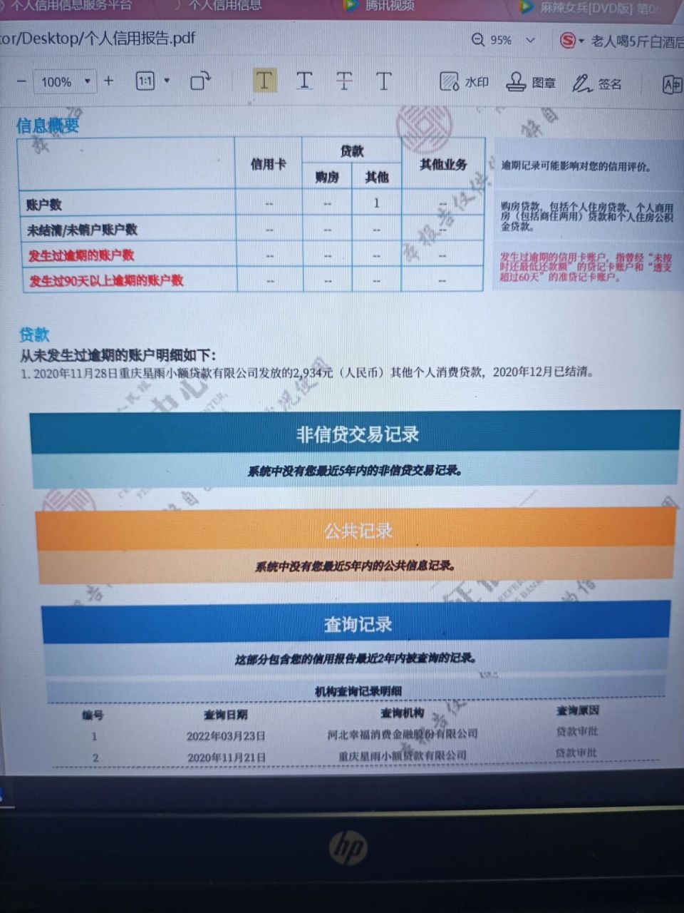 个人征信报告内容样本图片