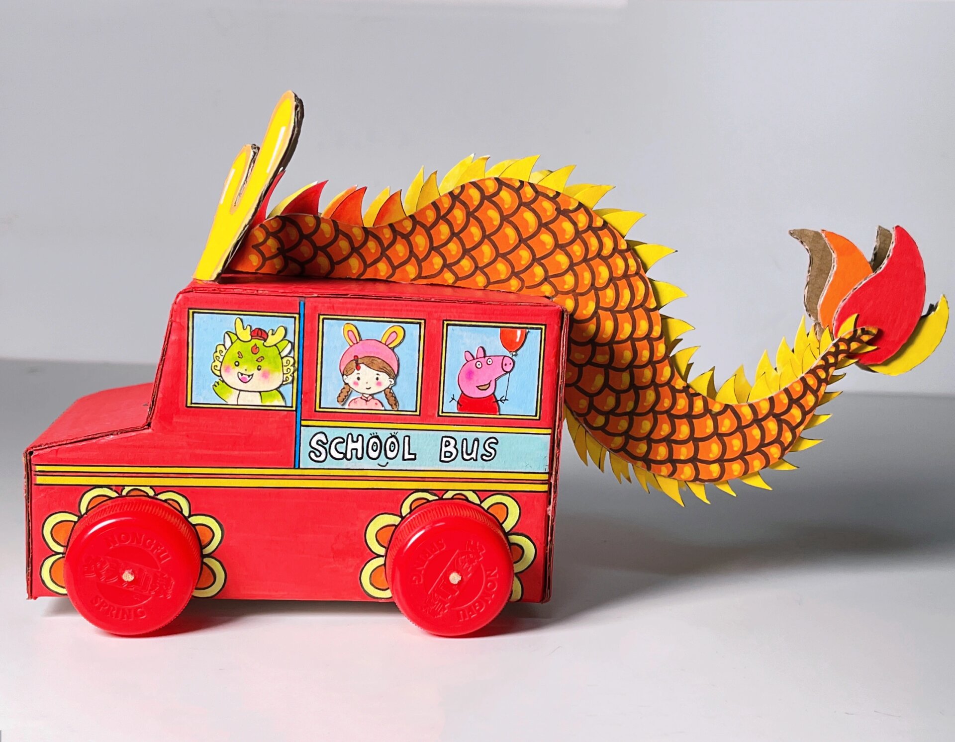 手工汽车|快递纸箱做的龙车