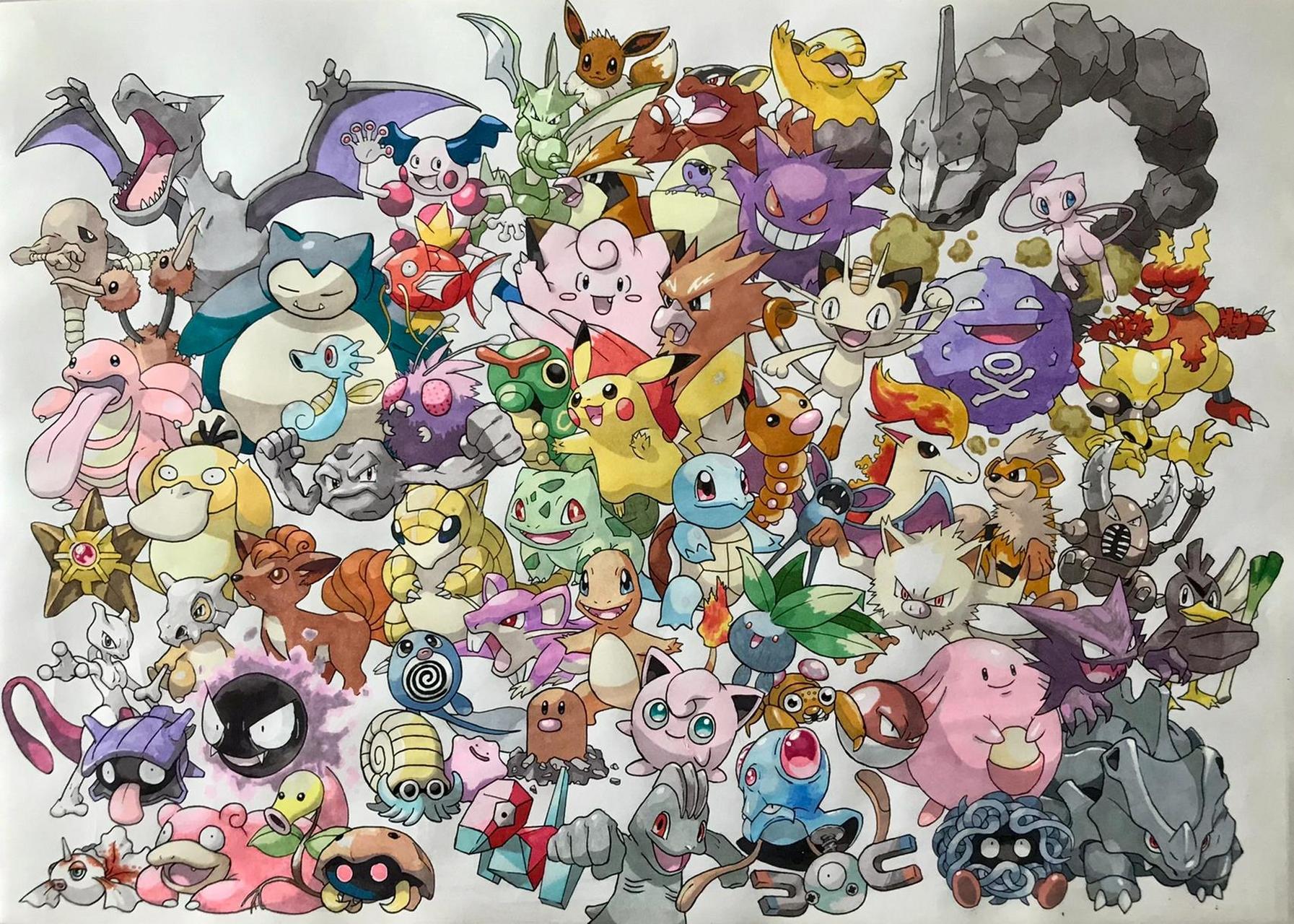 手绘丨宝可梦集合 初代宝可梦65个(应该是65个帮我数数也行) 童年回忆