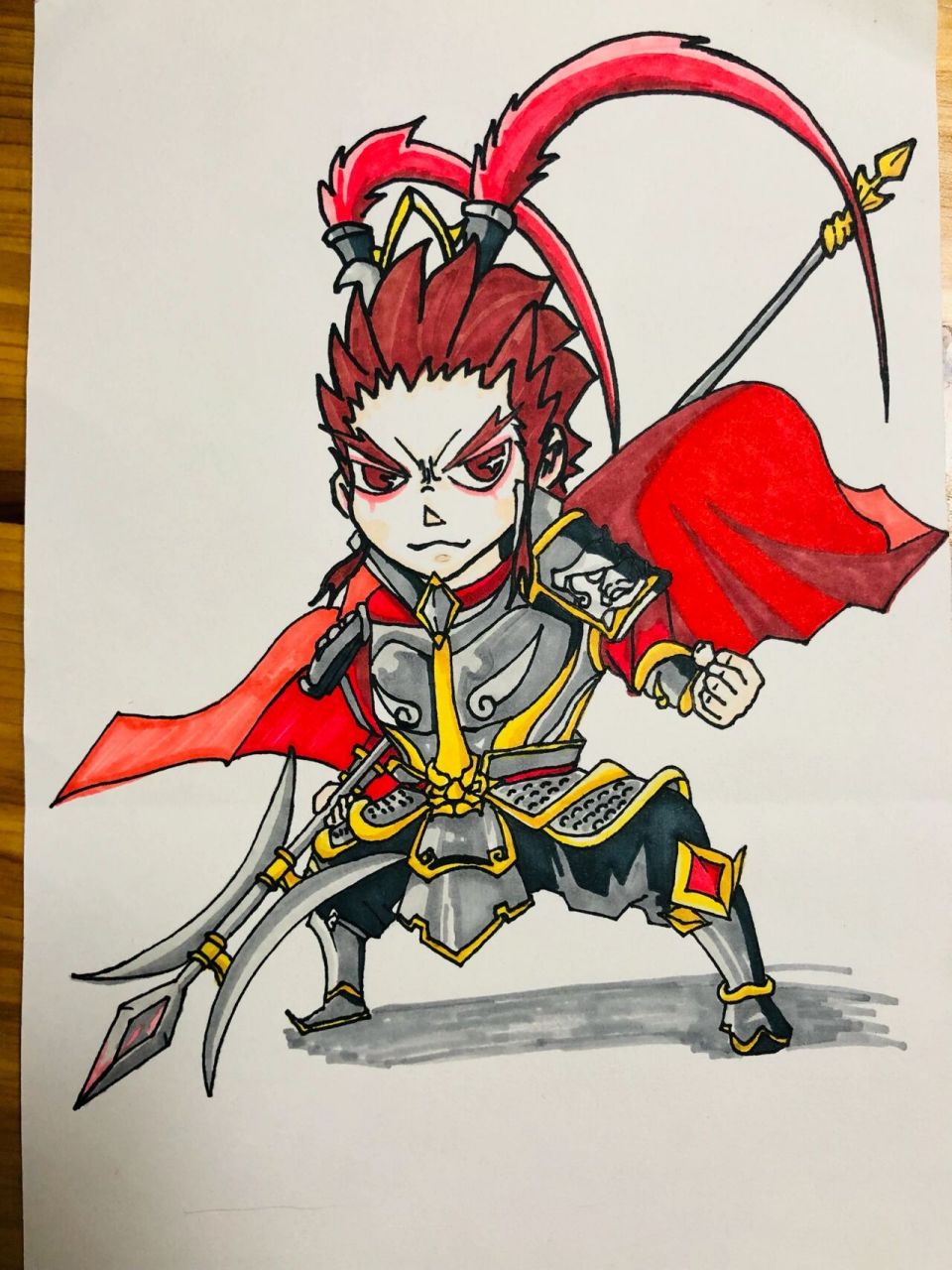 吕布 三国 卡通人物画 宸宸学校作业 小学生学校作业 记录儿子绘画