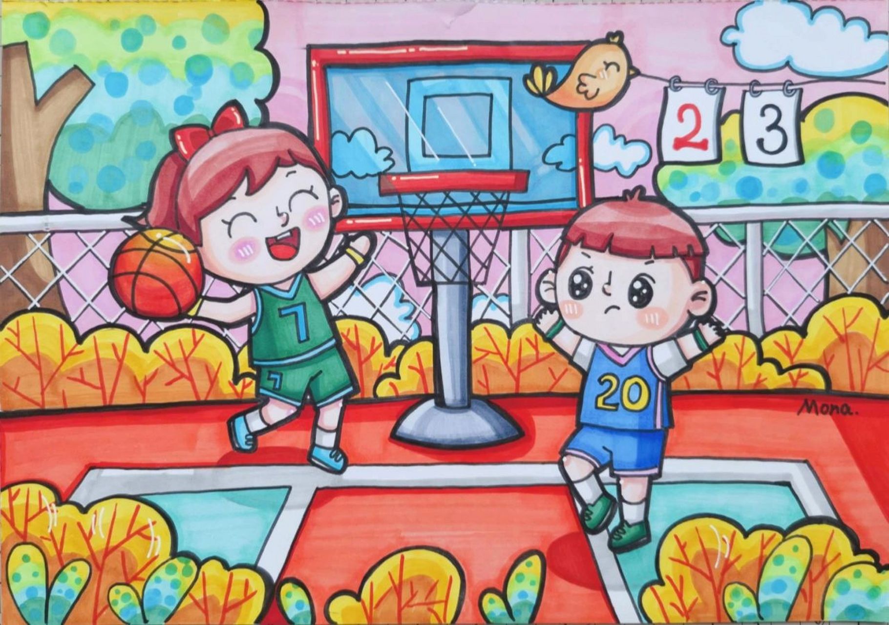 儿童画|我爱运动90 99运动主题 颜色有点没配好 做题做的脑仁疼