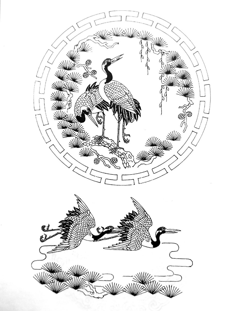 画痴92中国传统图案(仙鹤1) 鹤为鹤形目鹉科动物,分有丹顶鹤,灰鹤