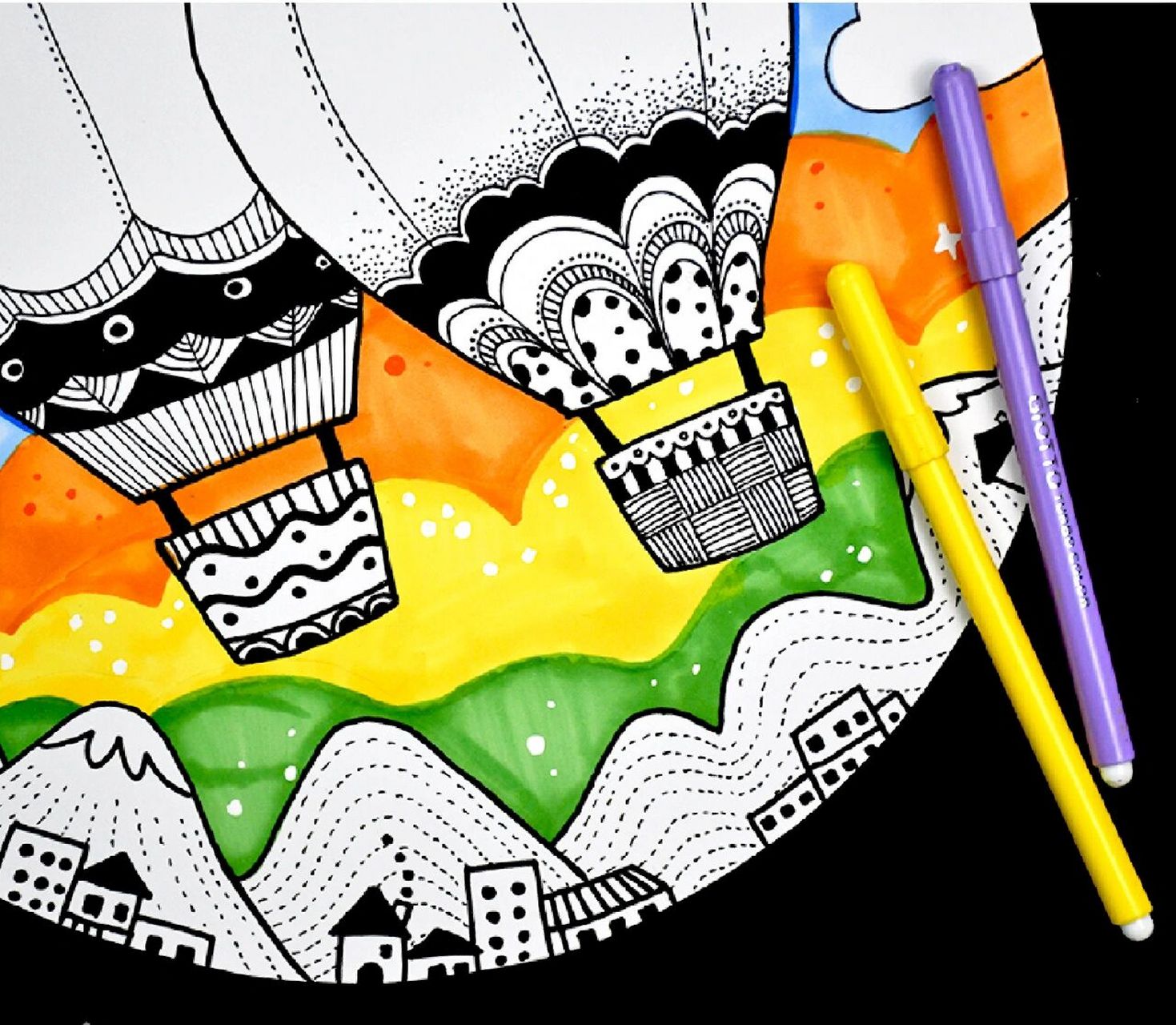 儿童画教程|线描热气球 【教学重难点】  了解热气球的历史,结构和