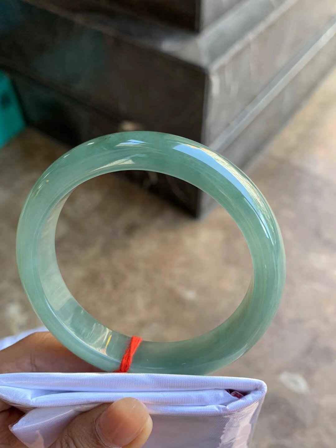 蓝水油青翡翠手镯 989957圈口,蓝水油青手镯,肉质细腻温润清爽
