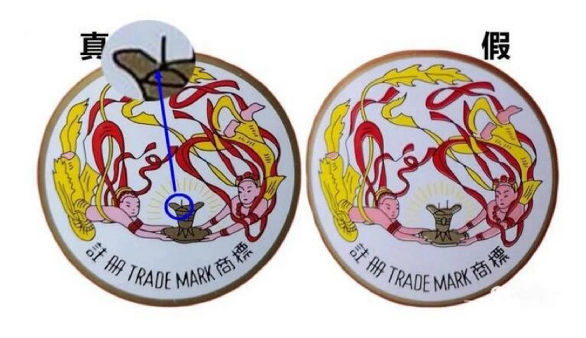 茅台鉴别小技巧:飞天标篇上 1,真酒飞天仙女形象较丰腴,面部线条圆润