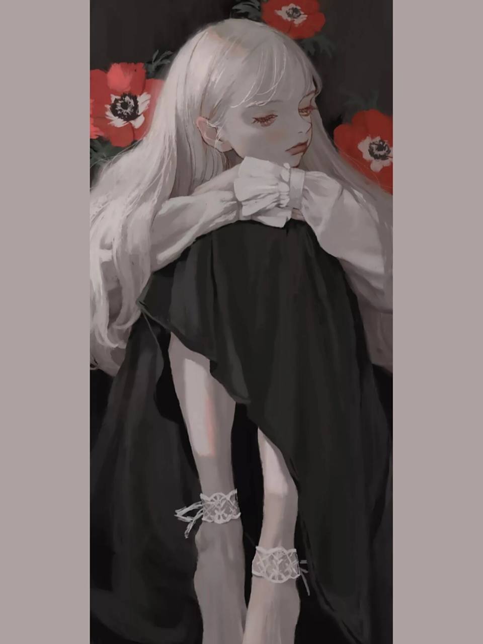 97手绘动漫少女ins风甜丧壁纸锁屏分享 图源遥望