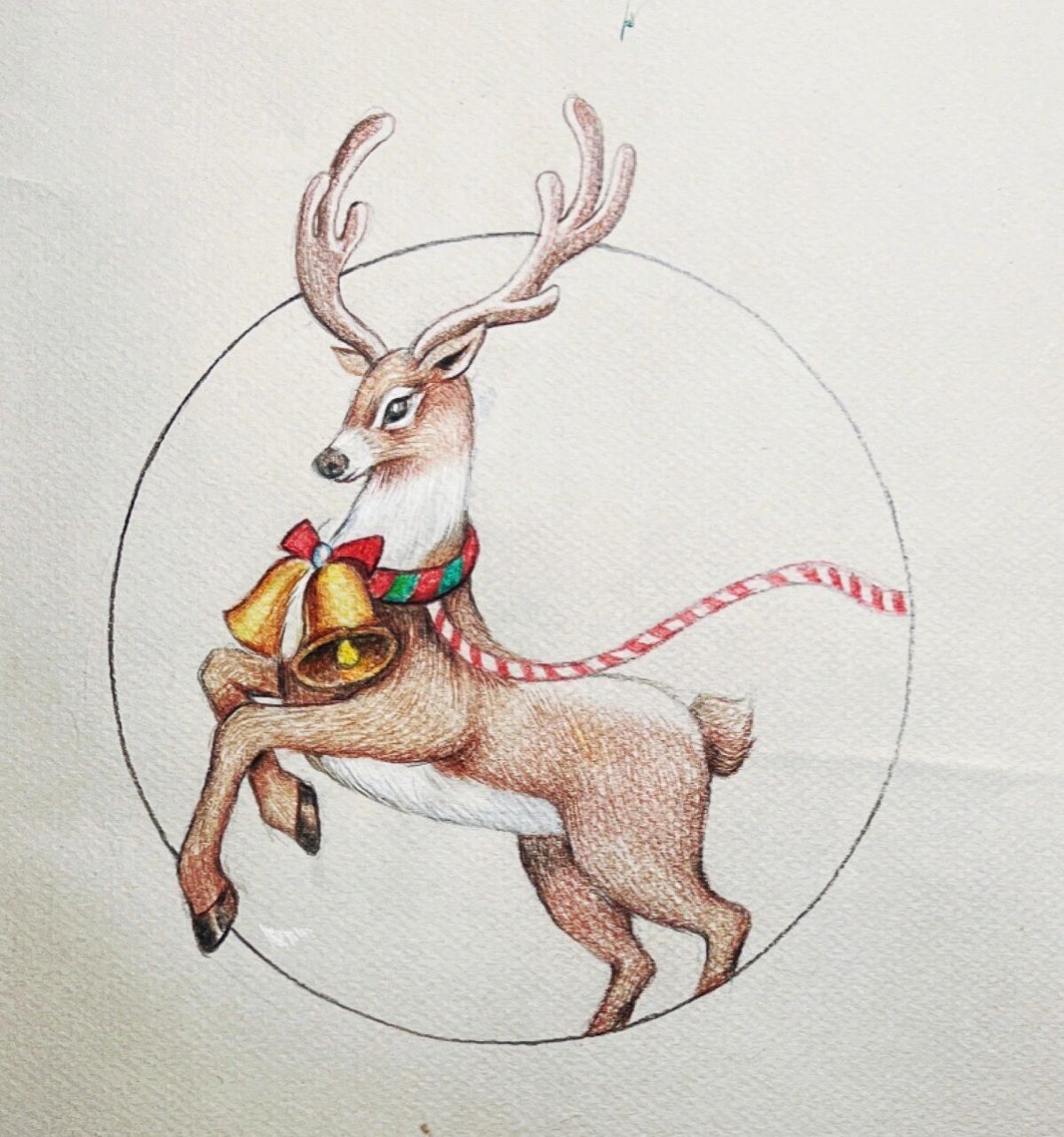 彩铅画圣诞主题小麋鹿 快到圣诞节啦,画个圣诞主题的彩铅画给小朋友们