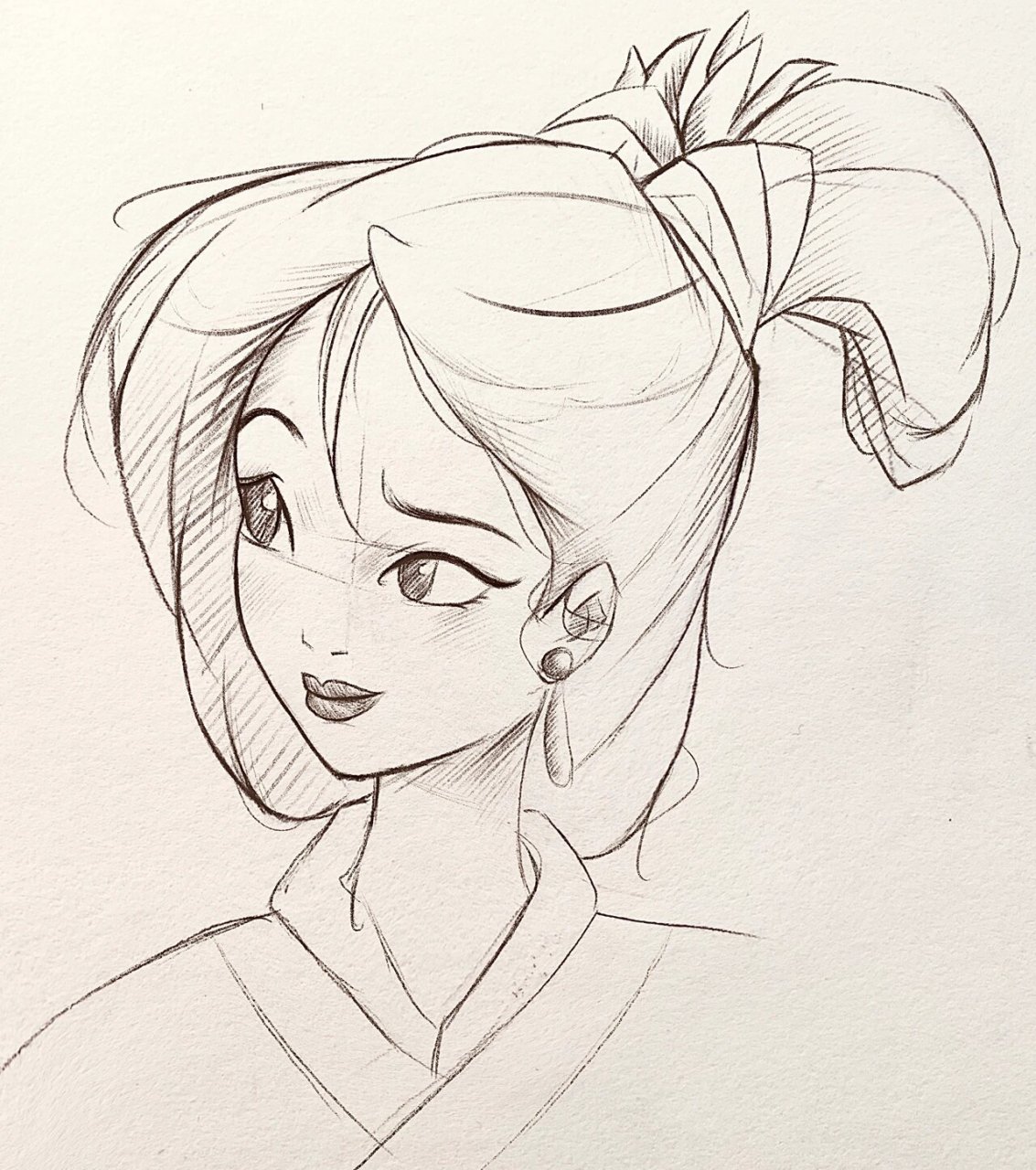 手绘少女线稿练习|花木兰附步骤 铅笔线稿练习,迪士尼公主手绘头像