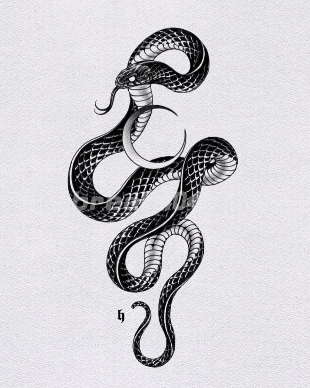 蛇盘花纹身图片