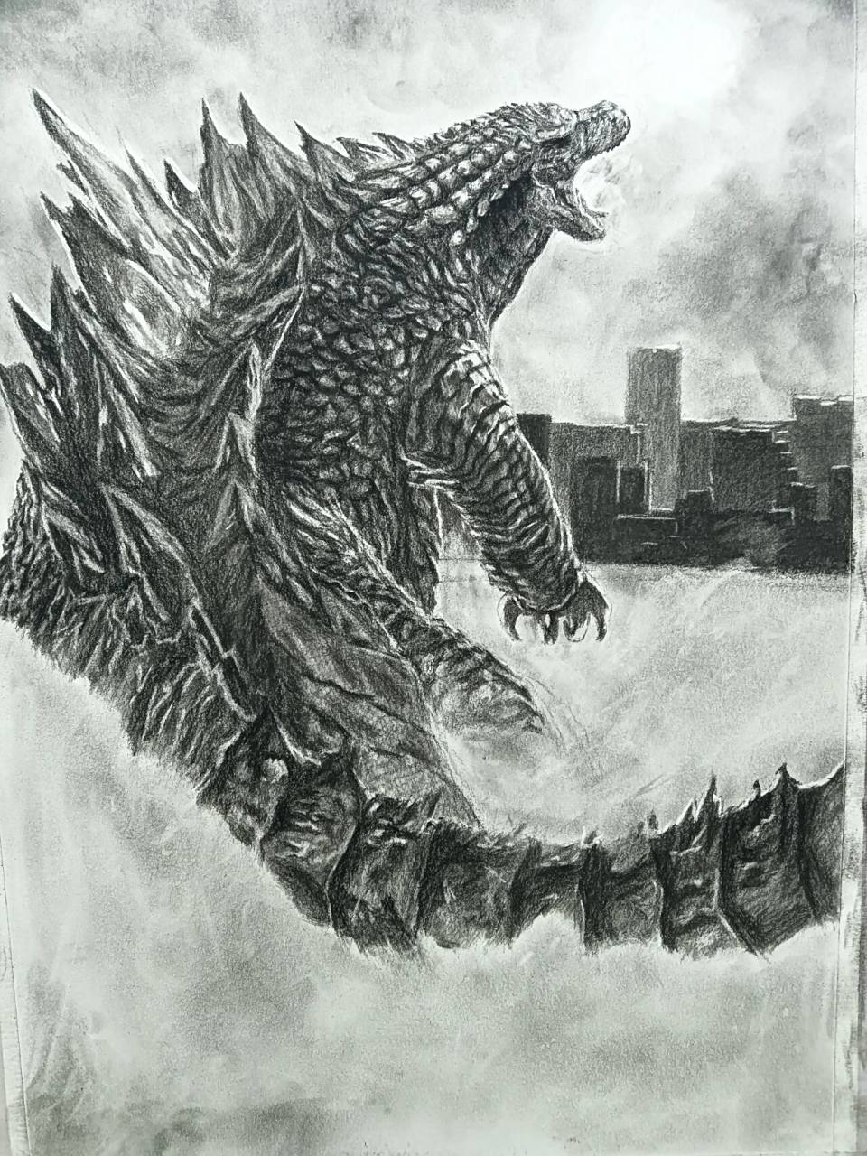 素描哥斯拉 画了好几天,终于画出来一只哥斯拉