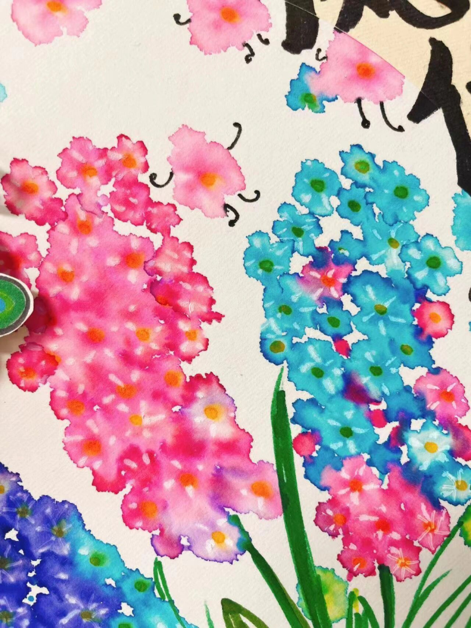 风信子水彩笔晕染     创意美术