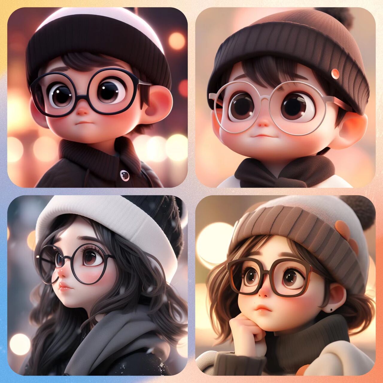 情侣头像|粉彩可爱人物:8k风格3d卡通图片 这张图片展现了一个非常