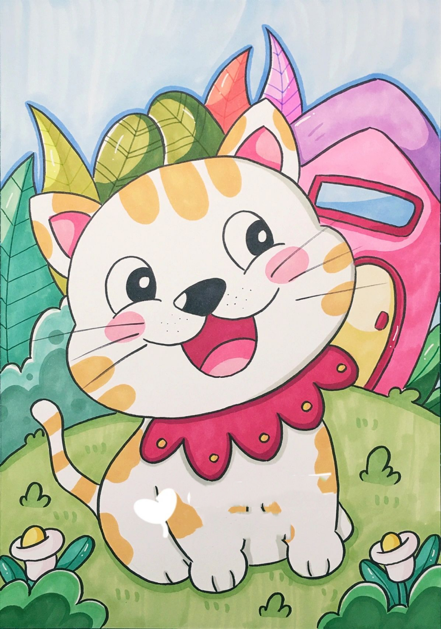 创意美术 小猫咪 儿童画     创意美术 小猫妹 儿童画
