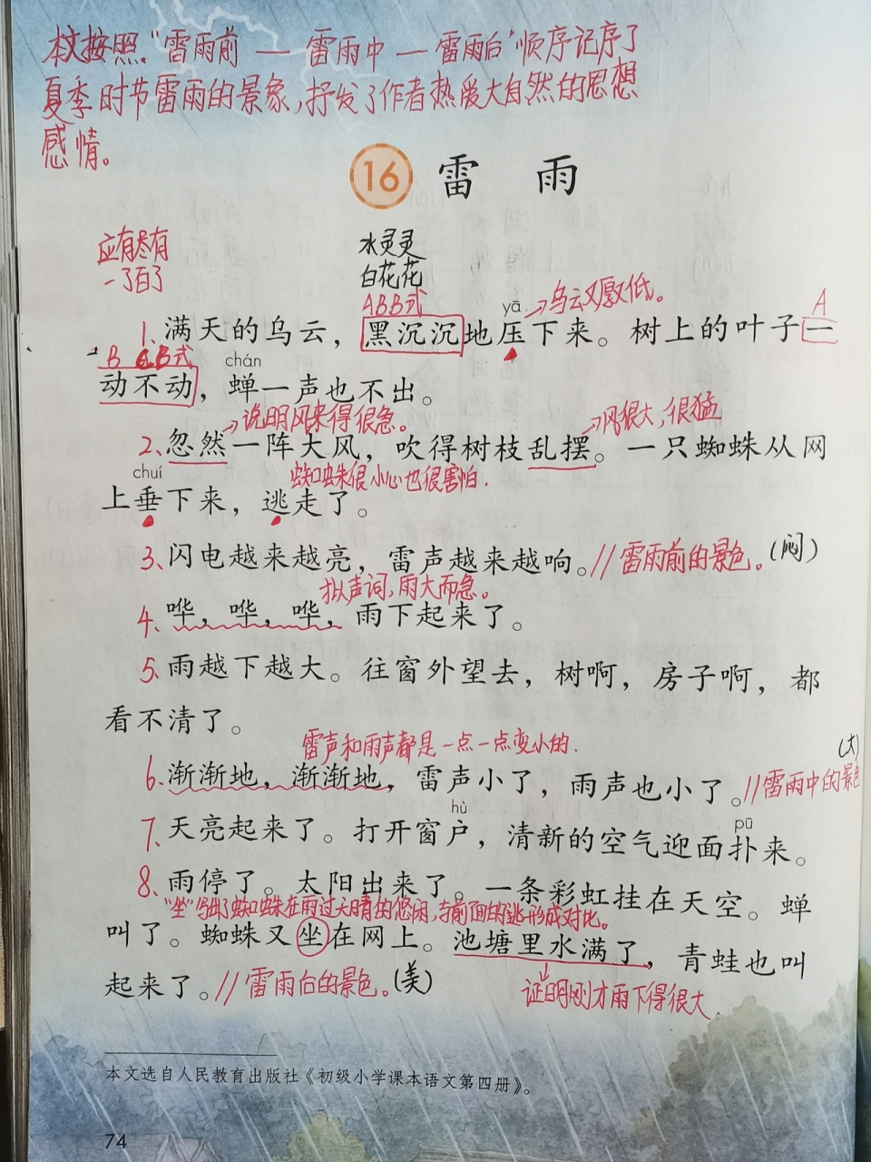 二年级语文下第16课《雷雨》课堂笔记 第十六课《雷雨》课堂笔记