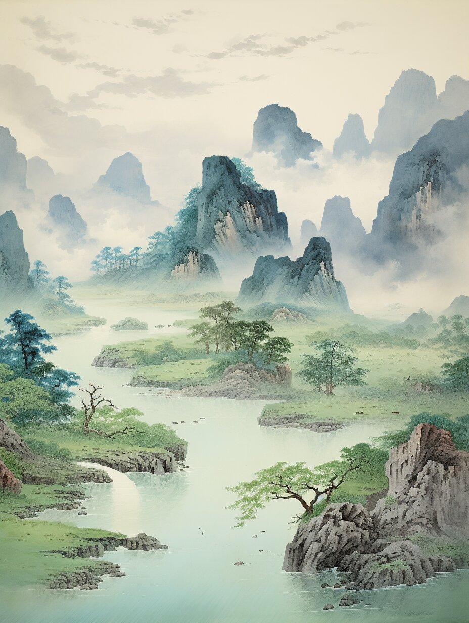 简单的画 风景画山水图片