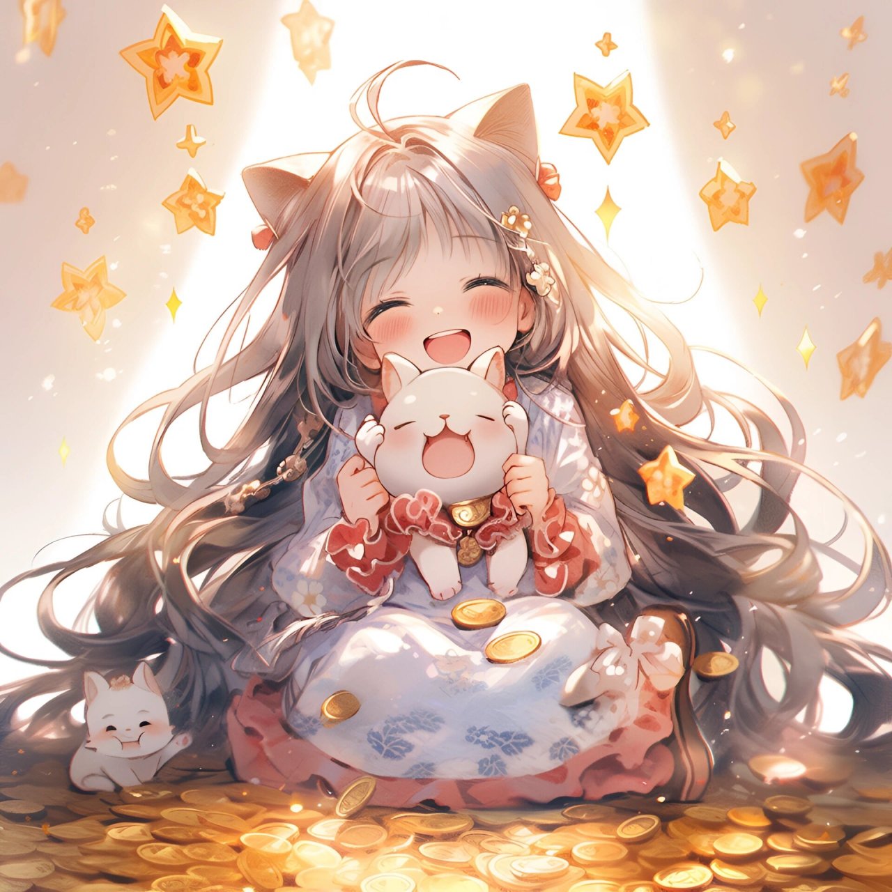 招财头像|可爱招财猫 暴富女孩