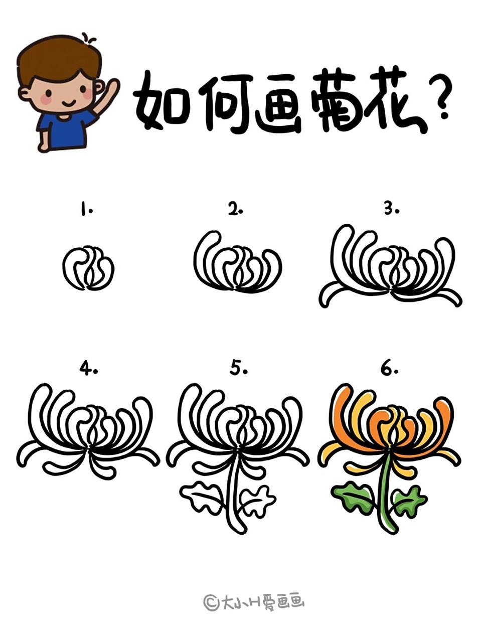 91手绘教程|如何画菊花 重阳节到了,登高赏菊,秋天总能想到菊花,画