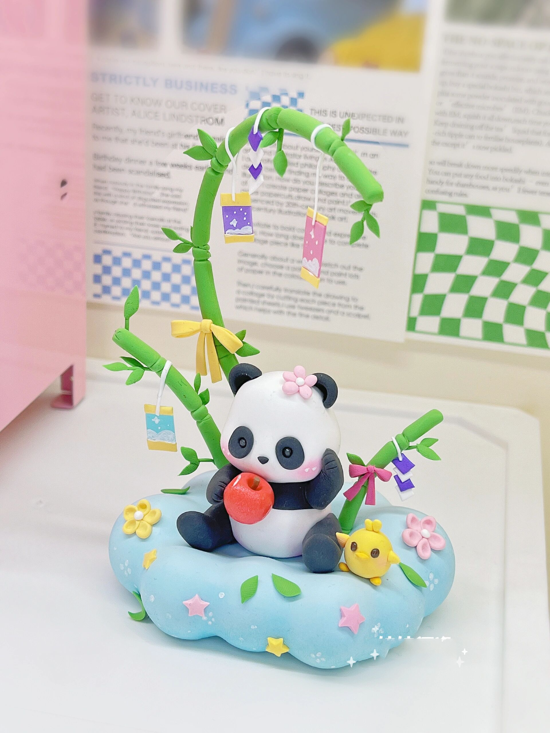粘土手作|96大熊猫吃苹果 花宝可爱化了,好想rua一下啊