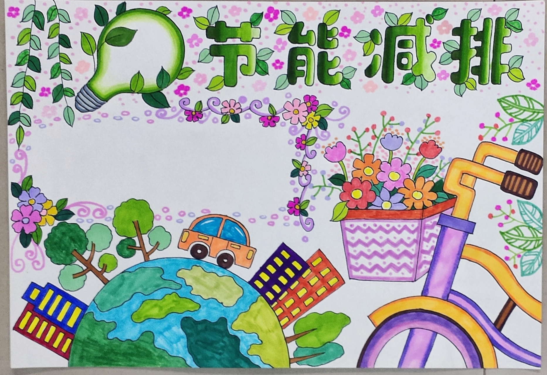 手抄报节约用水节能减排 画画打卡,原创手抄报节约用水节能减排