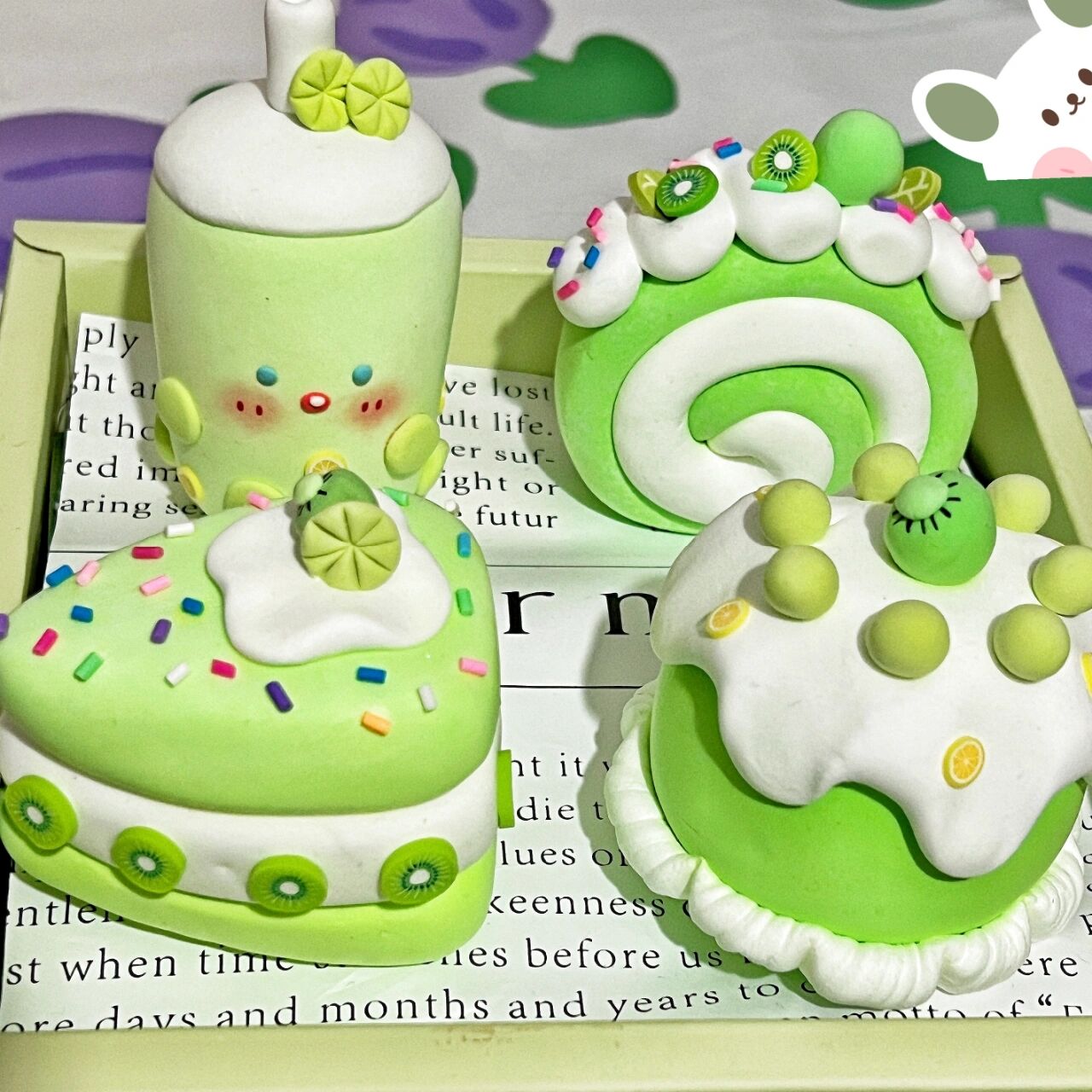 超轻黏土绿色系小甜品|下午茶系列95