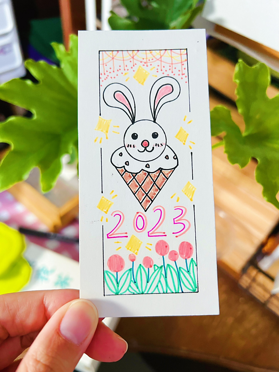 手绘雪糕兔子书签92新年简笔画92兔兔书签 78152023的开篇