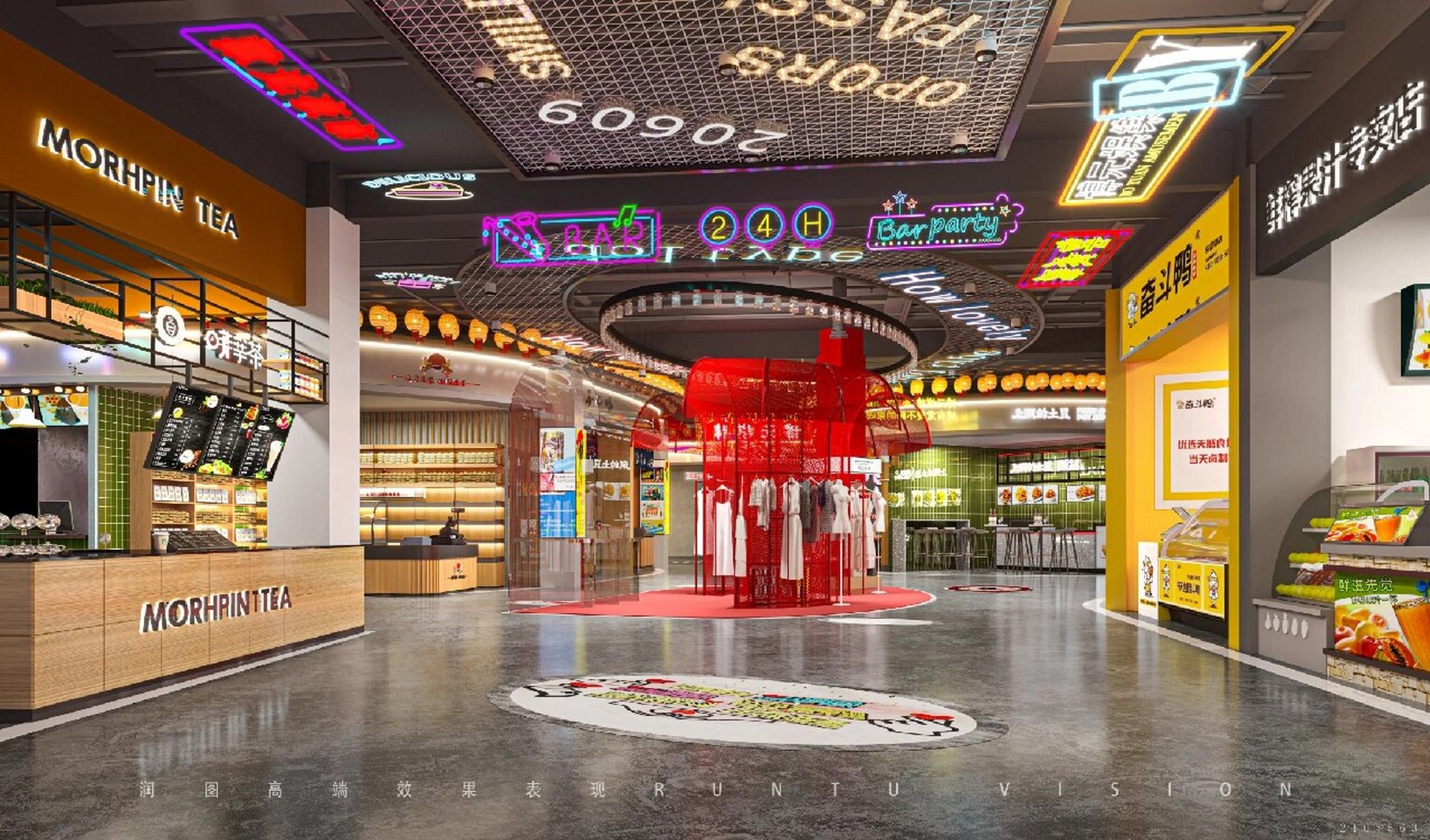 『商场美食街·国潮风』效果图 6767  市井长巷,聚拢来是烟火,摊