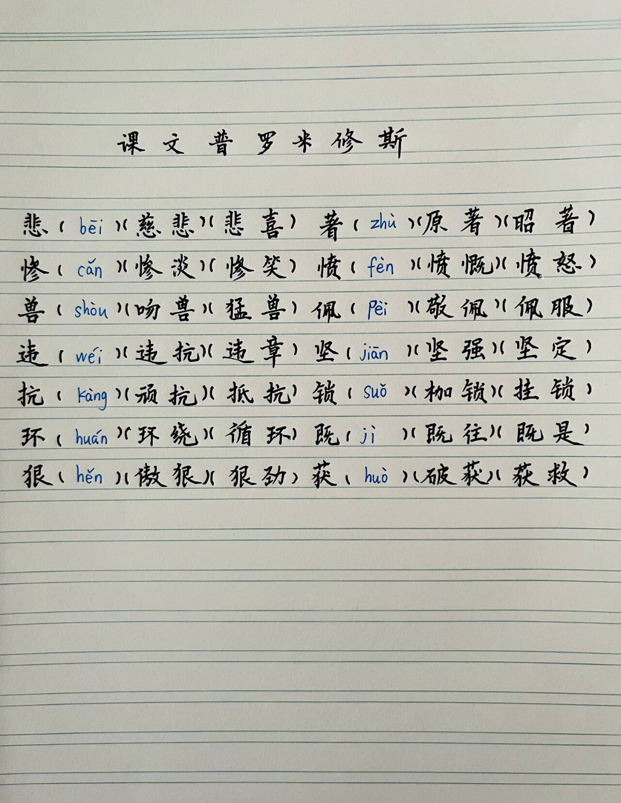小学语文四年级普罗米修斯必会词语作业版
