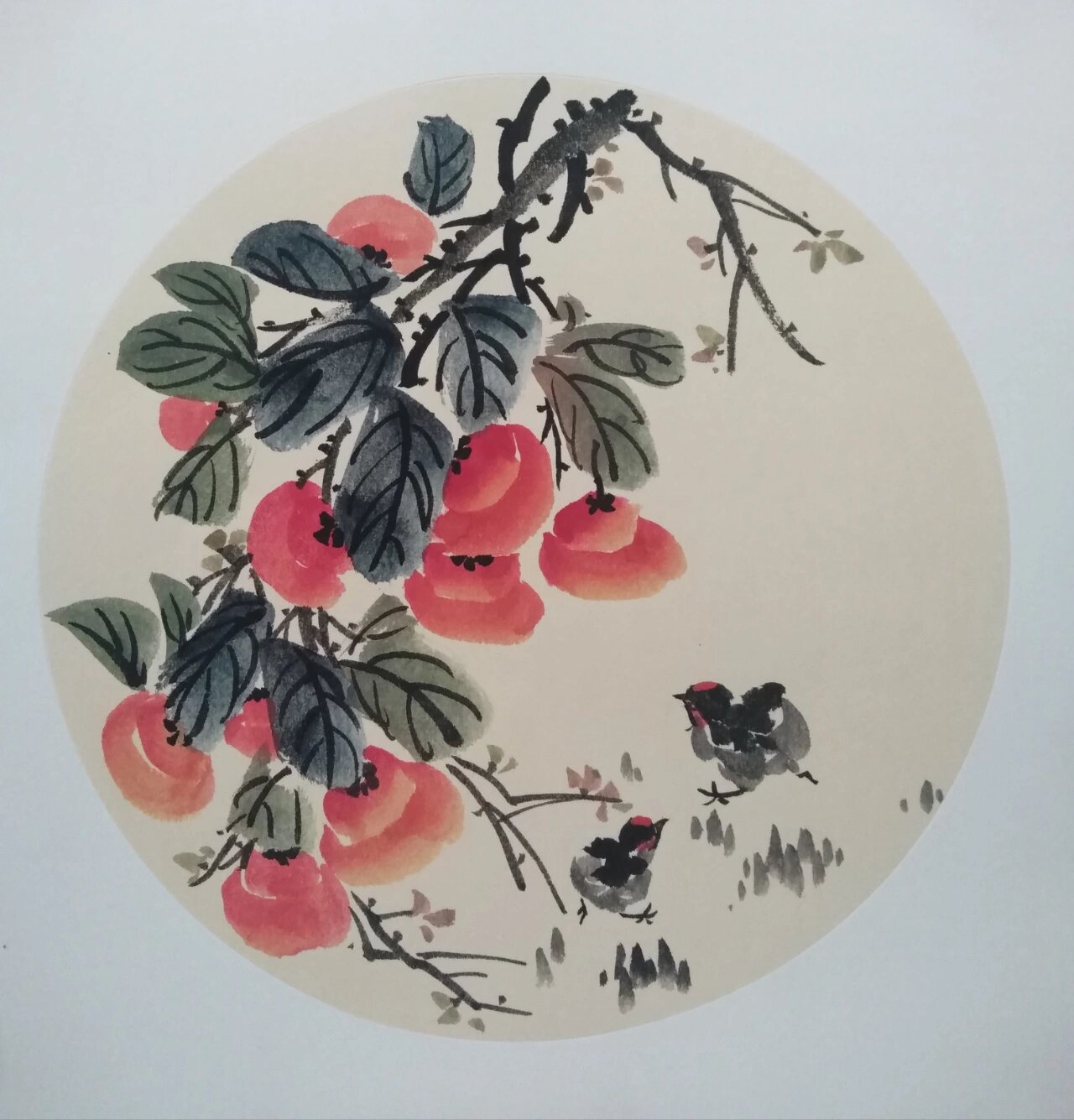 简单易学国画柿子绘画过程,"事事如意".