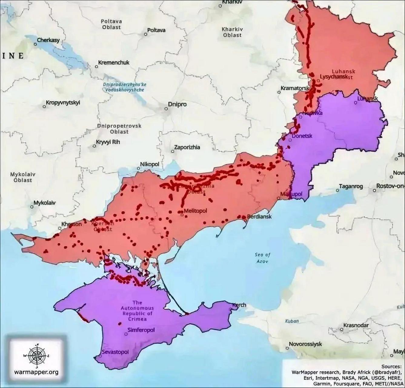 目前,俄占区总面积约10万平方公里,约占乌克兰国土的1/6,具体情况:  1