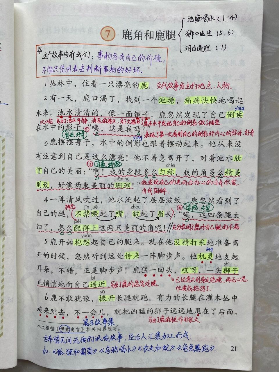三年级下册语文 第7课《鹿角和鹿腿》笔记