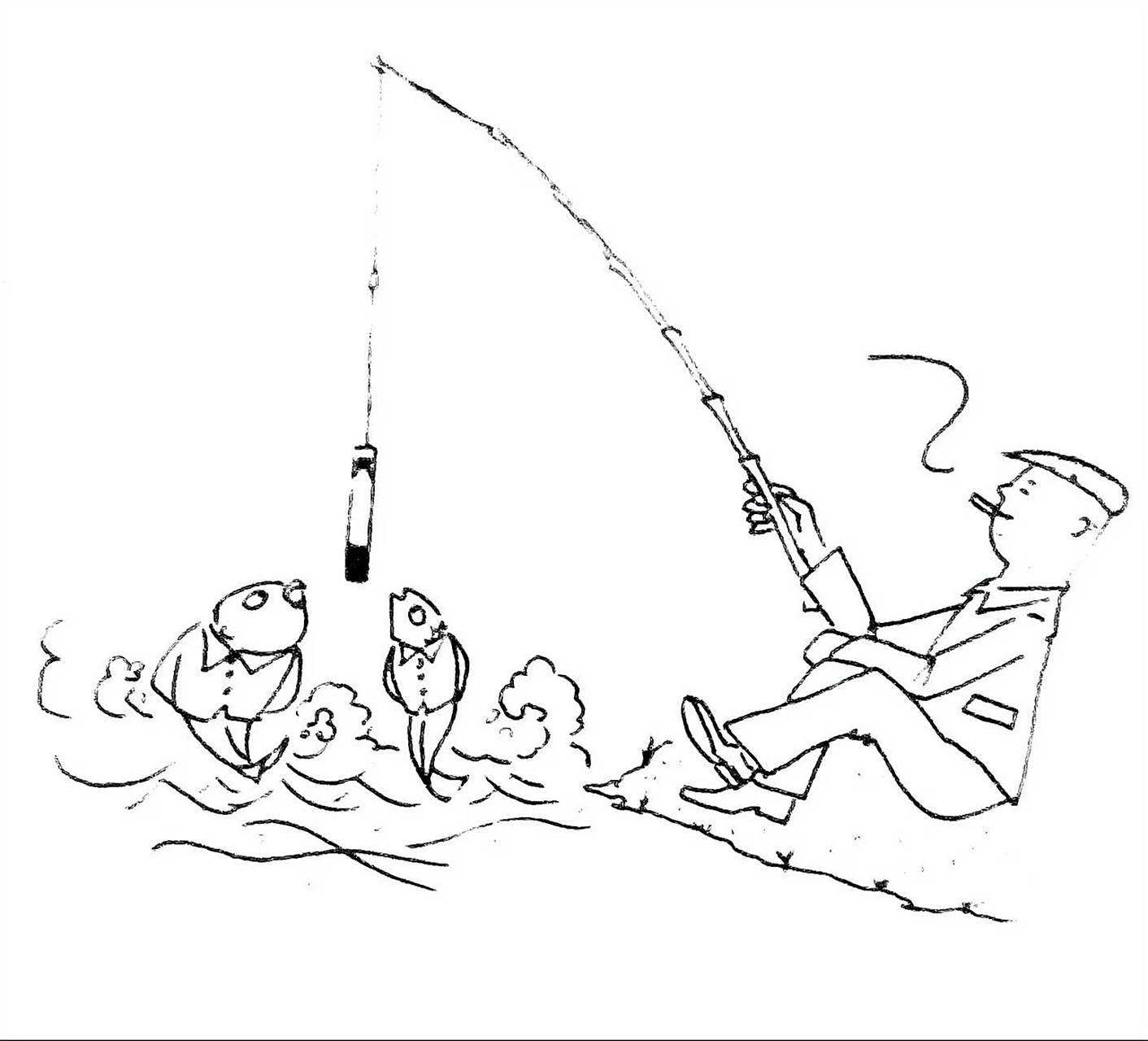 "直勾钓鱼" 一天,有个武吉的打柴人来到溪边,见太公用不放鱼饵的直钩