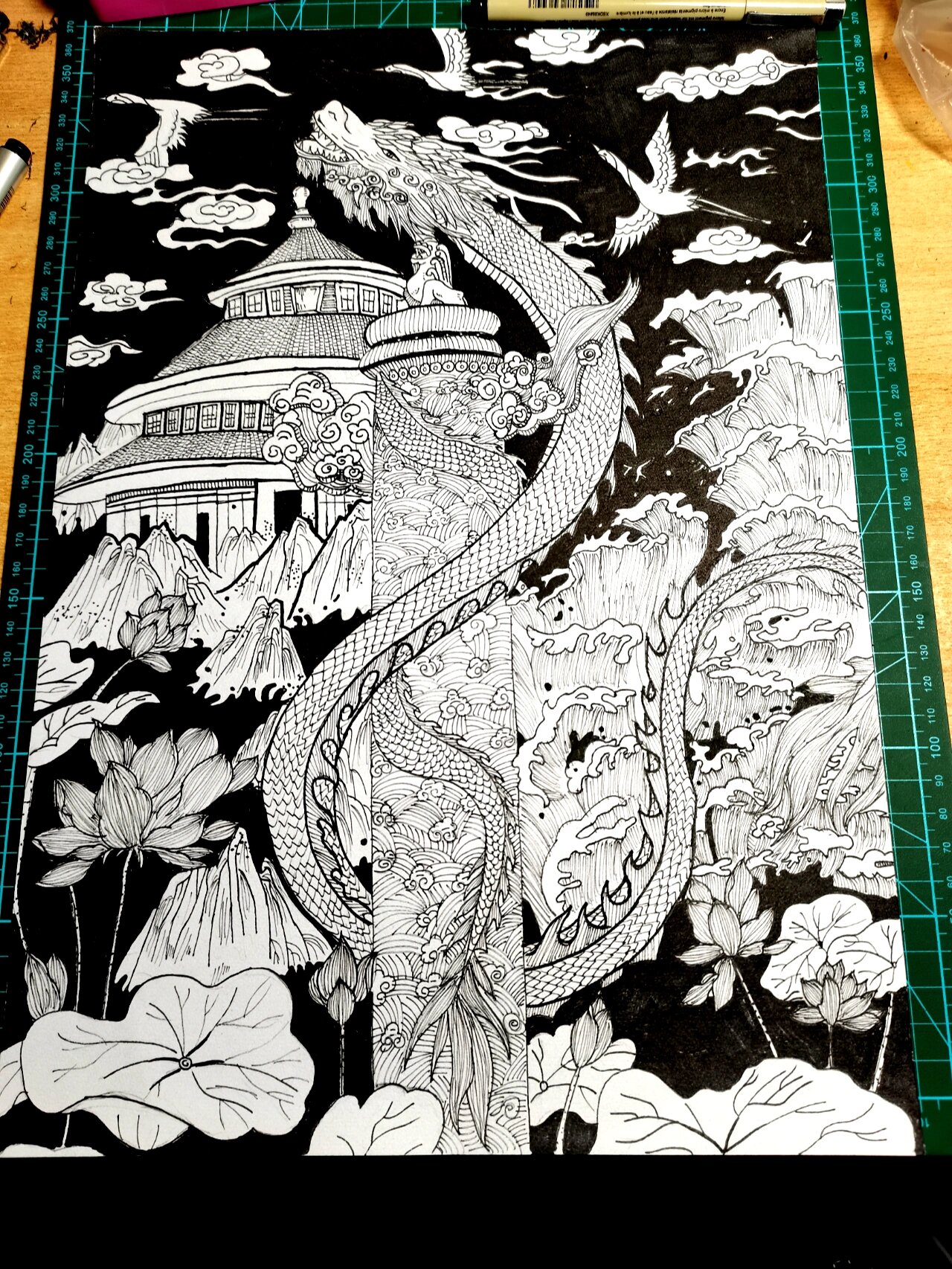 爱国爱党💓主题黑白线描装饰画