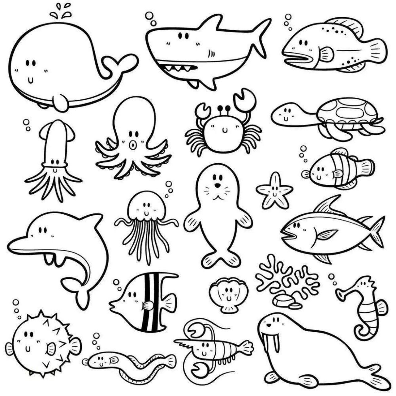 海底大型动物简笔画图片