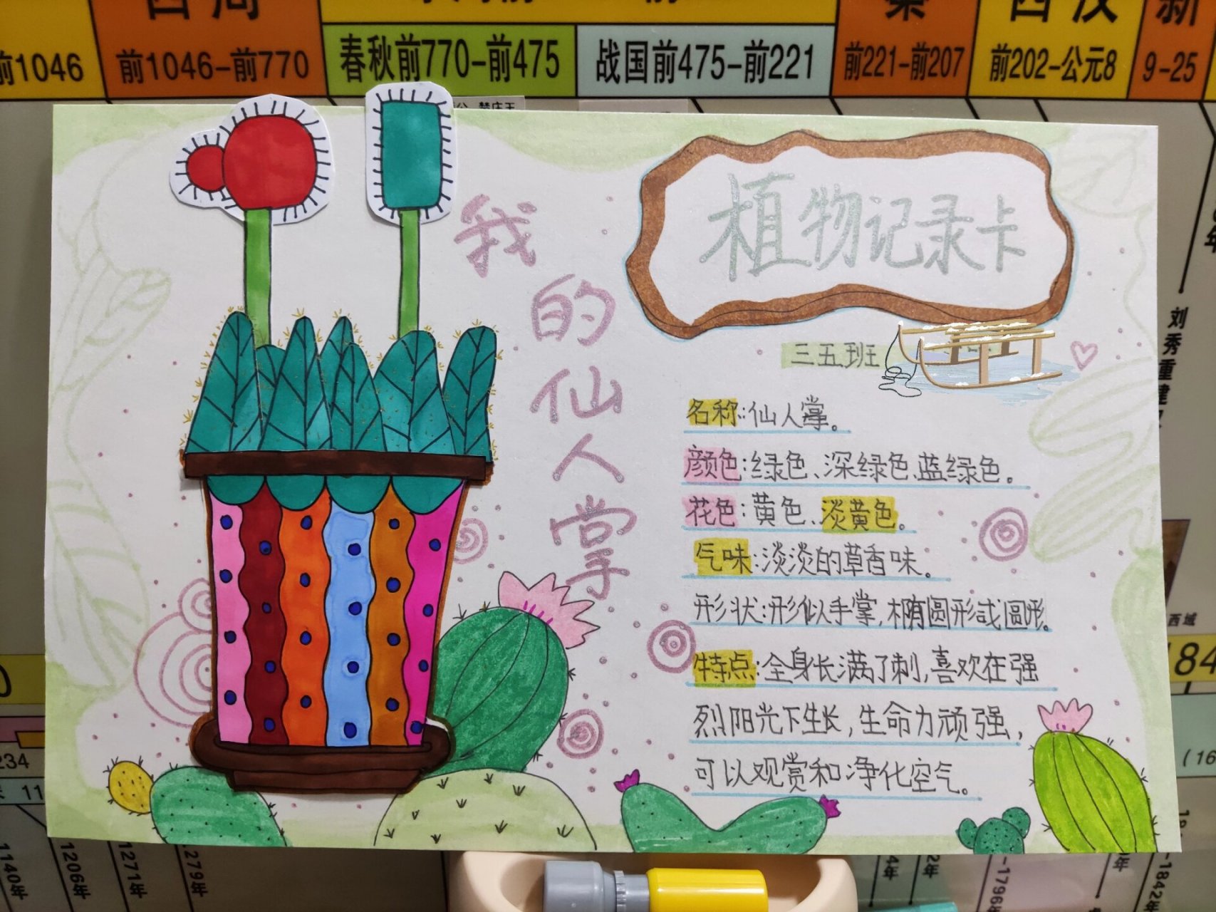 植物记录卡,仙人掌    记录丫头新完成的仙人掌记录卡