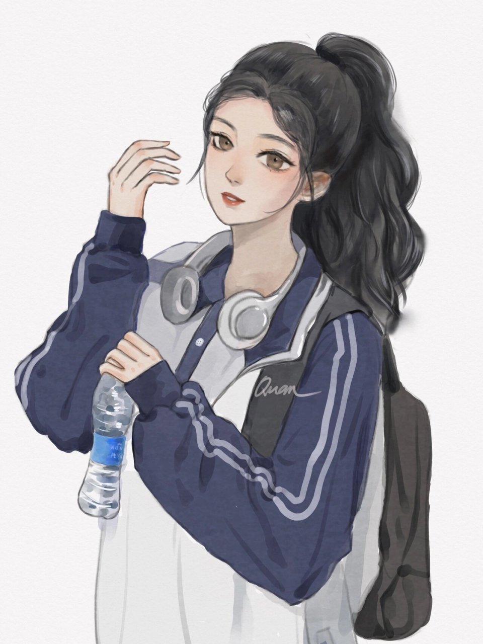 校服女孩插画练习 虽然不怀念学习考试的时光,但是很怀念青春年轻的