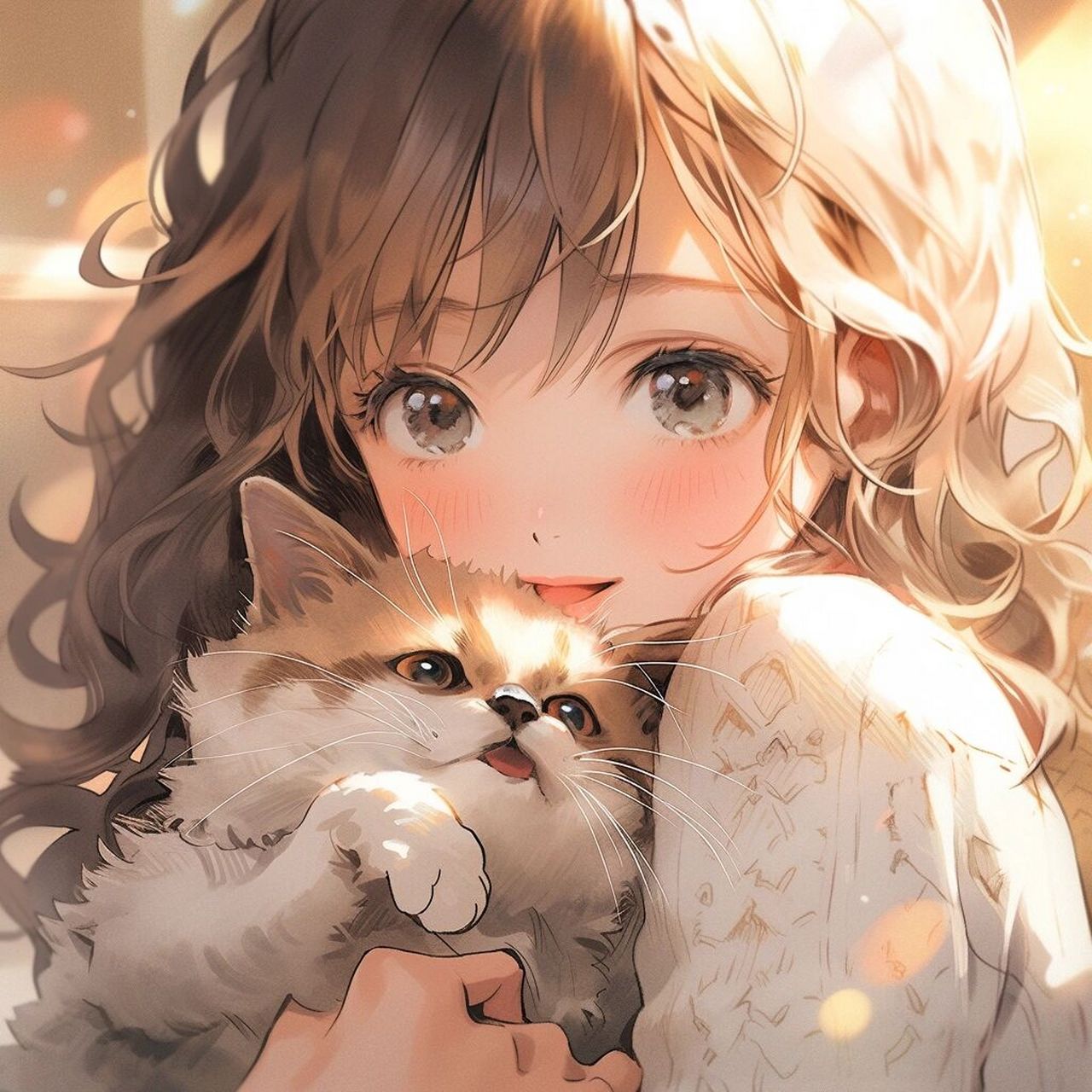 漫画头像少女与猫|ai头像|唯美浪漫!