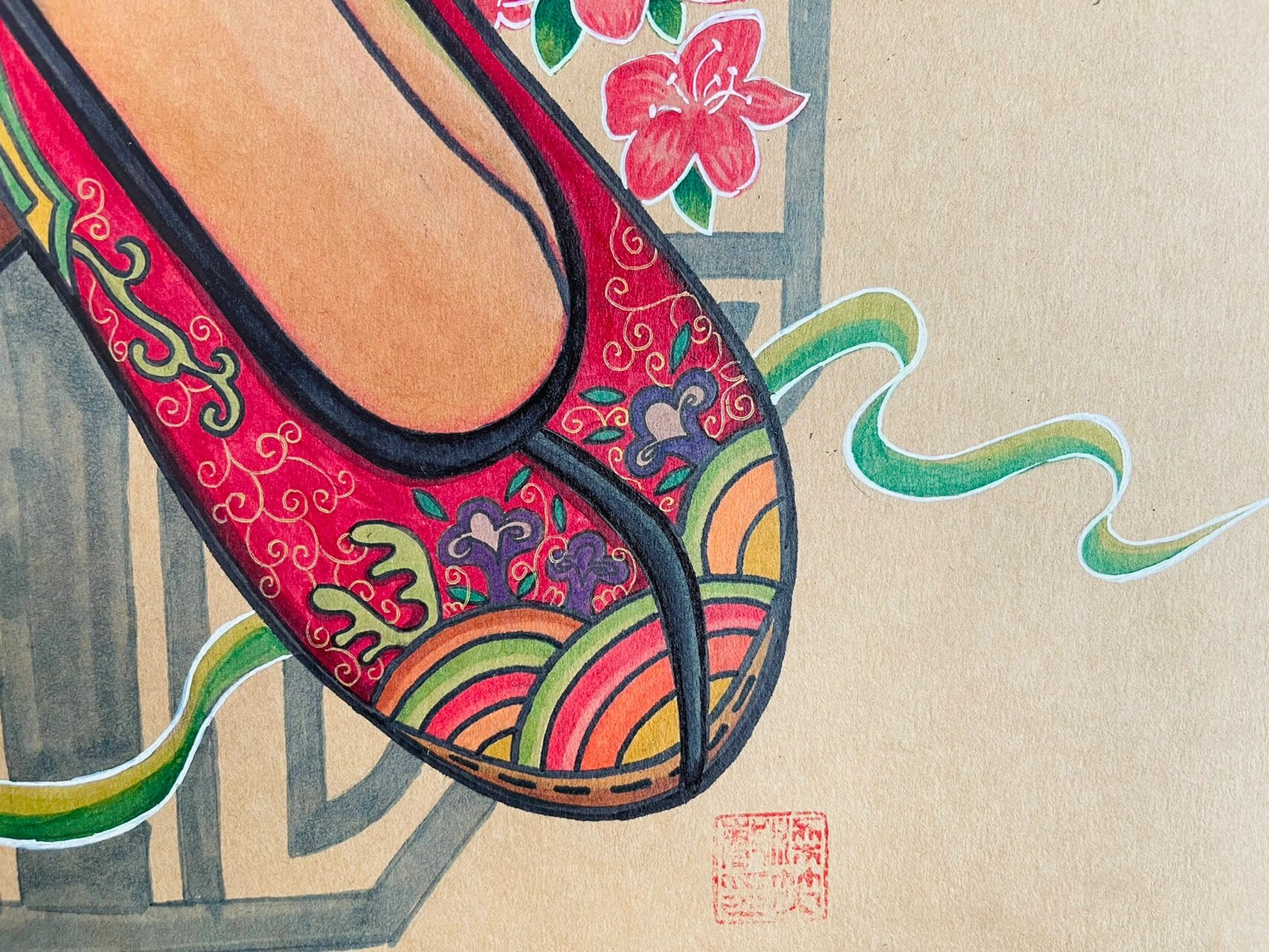 969696创意美术:8-10岁马克笔「绣花鞋」 临摹装饰画系列 材料