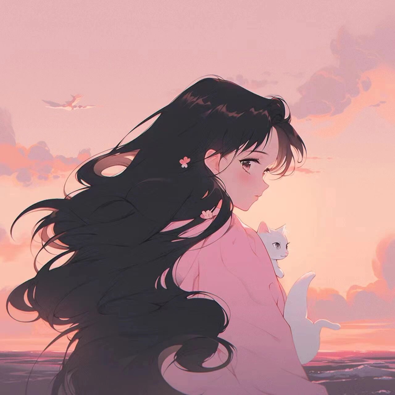 动漫女生头像·陪你看晚霞