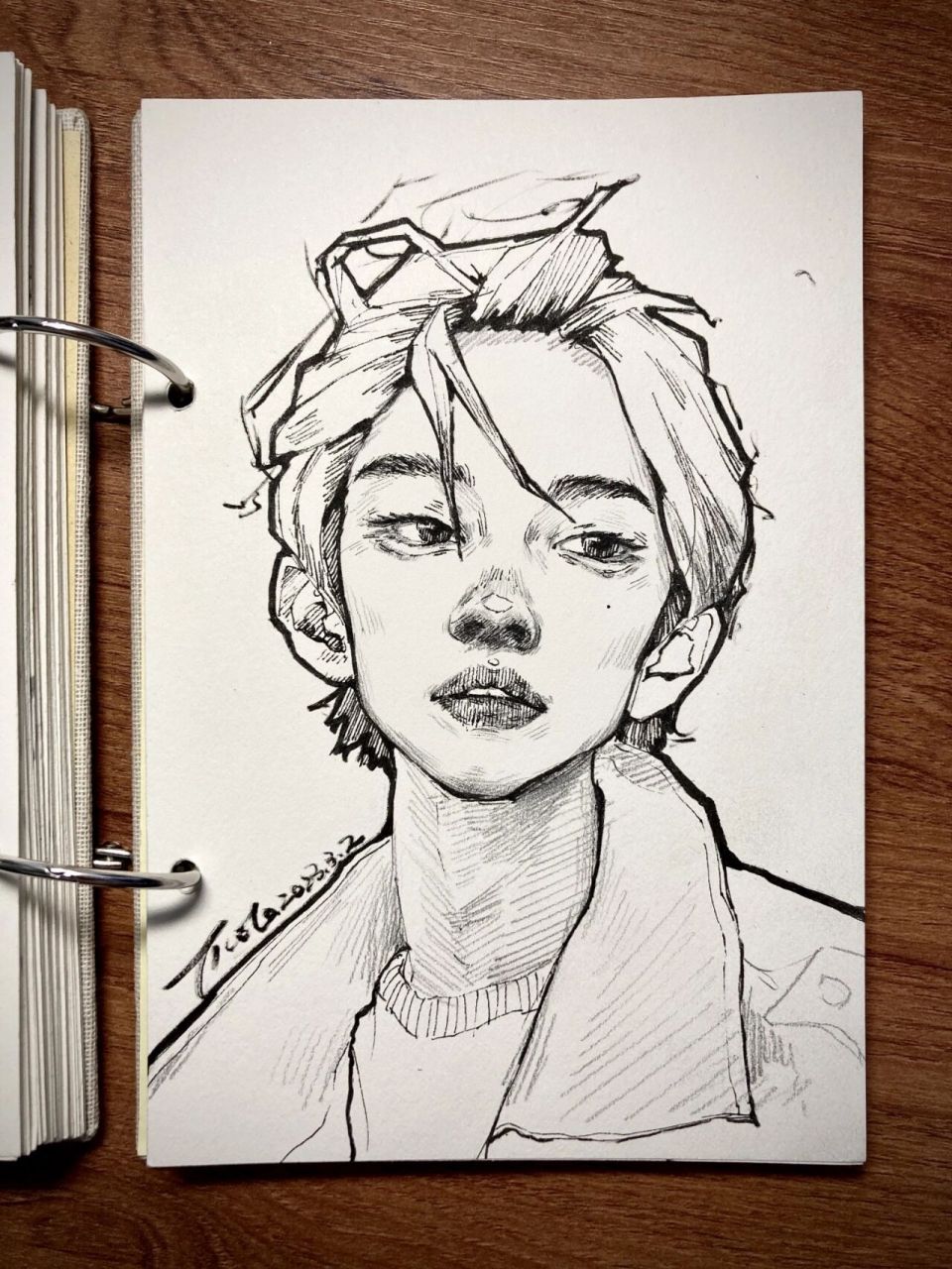 针管笔手绘头像|黑白头像速写|有过程 一幅画总归是会有几处败笔的 败