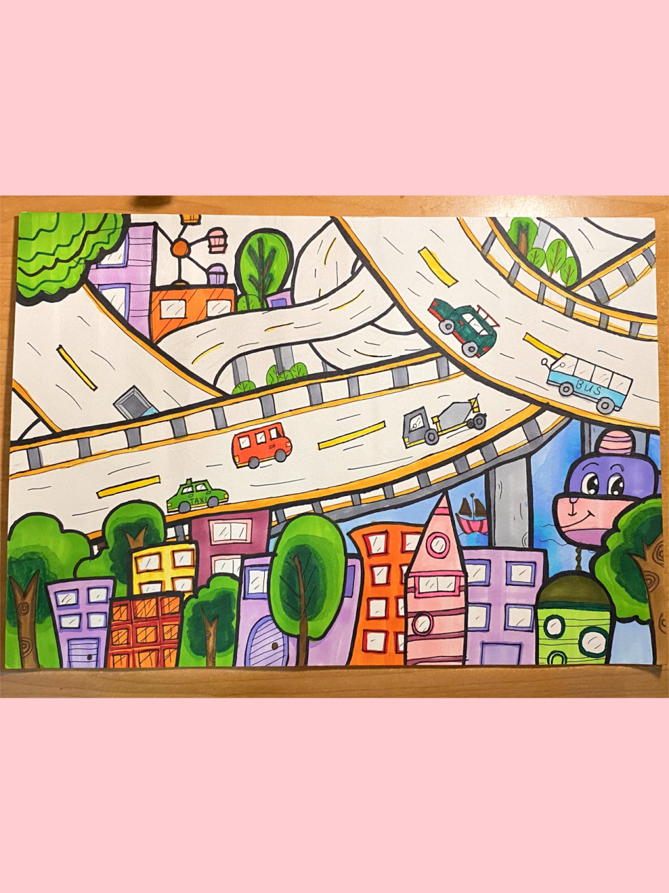 城市马路简笔画彩色图片