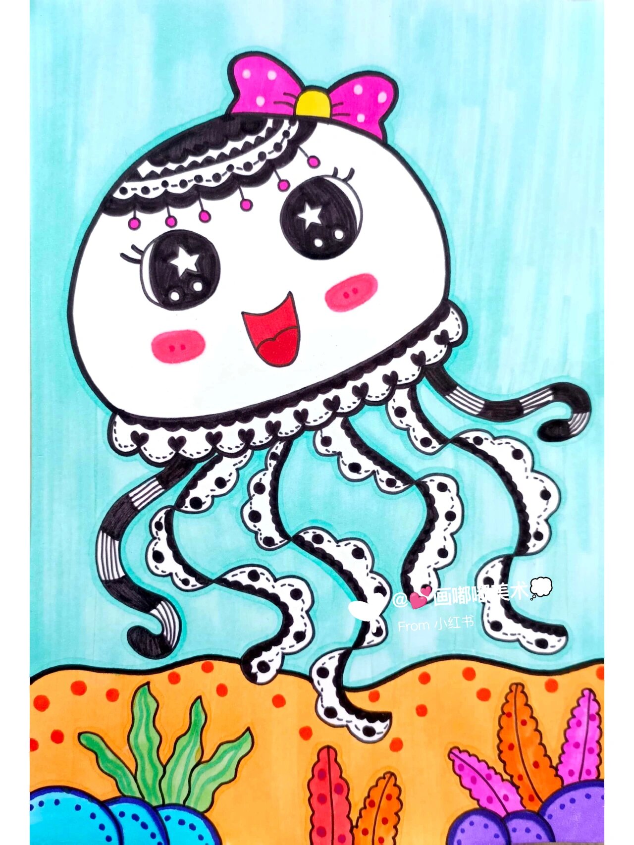 水母彩色线描画