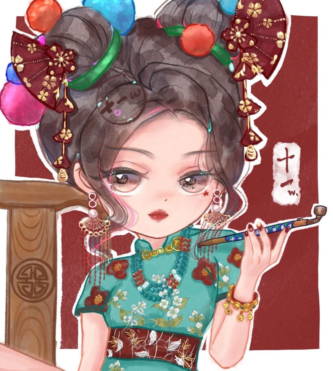 国风/国潮旗袍/q版头像 老师: 图片参考: 	 #佳儿绘画挑战营# #佳儿