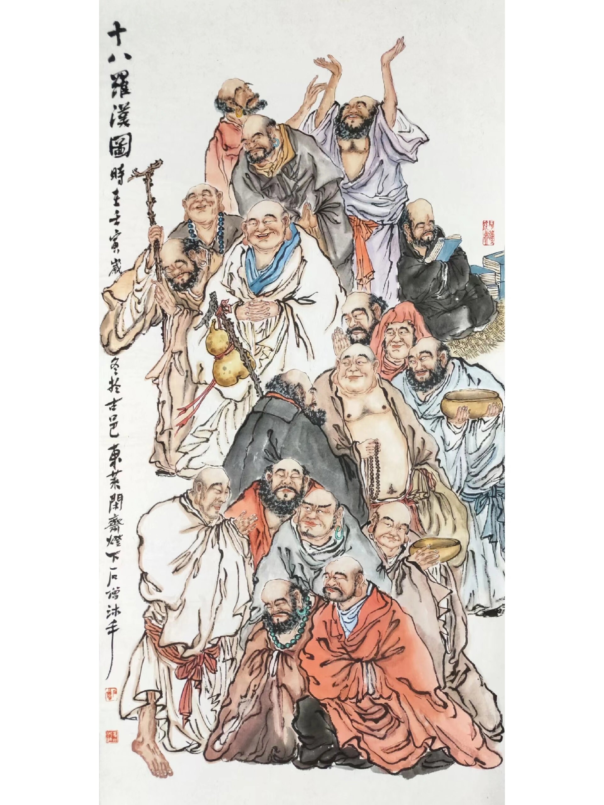 画家石僧(姜兆兴)作品:十八罗汉图
