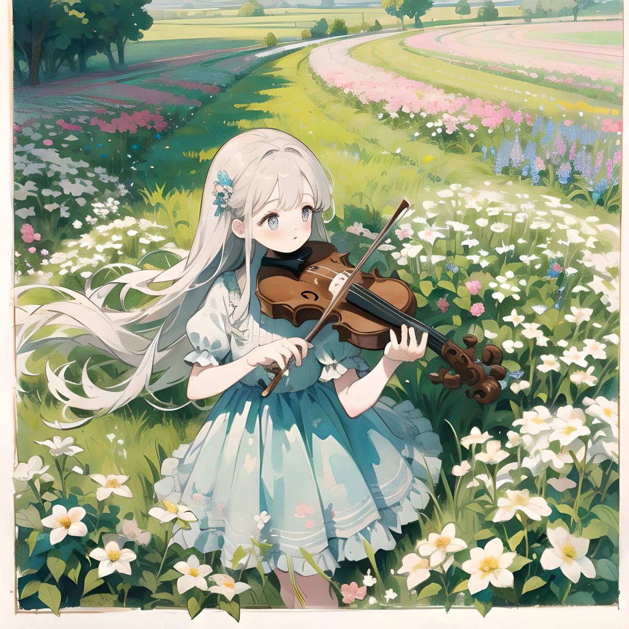 头像|少女与小提琴 在花田里拉小提琴的女孩