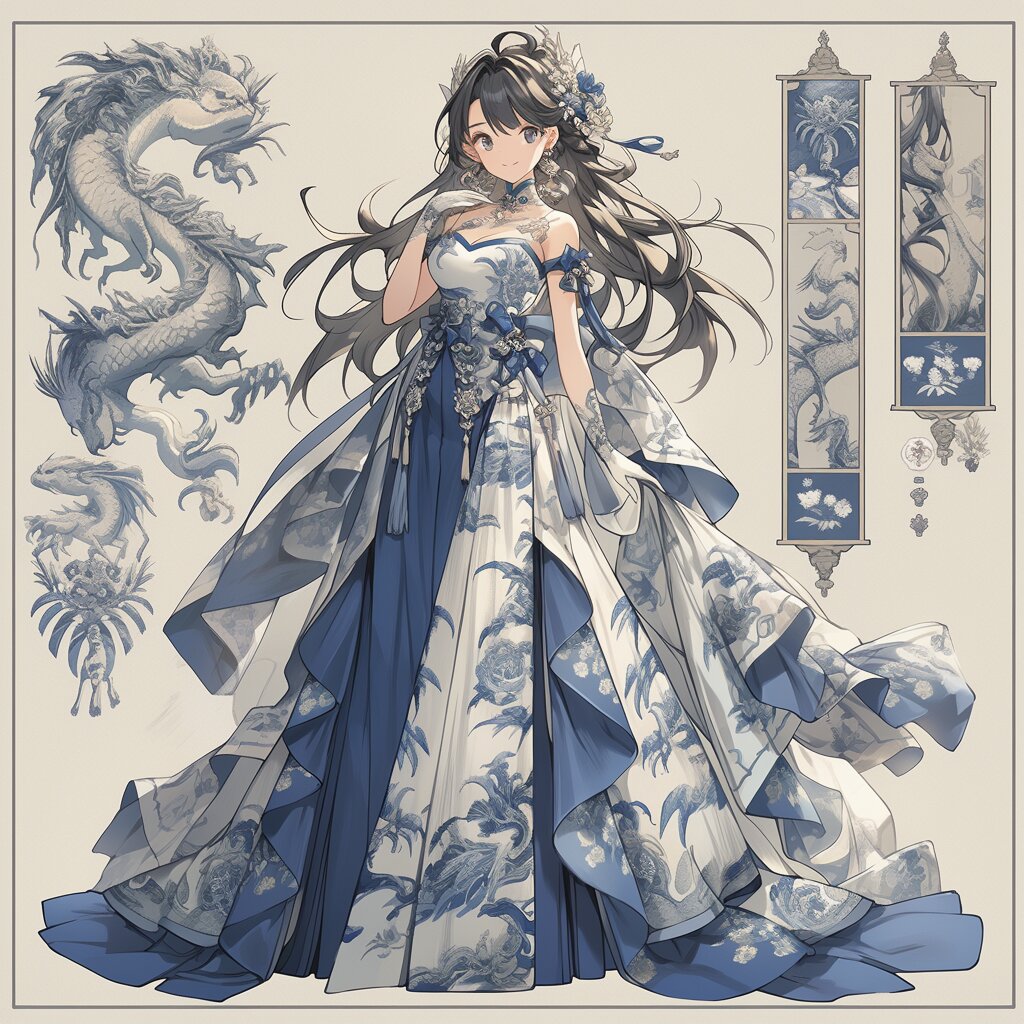 ai绘画|青花瓷复古礼服(裙子)