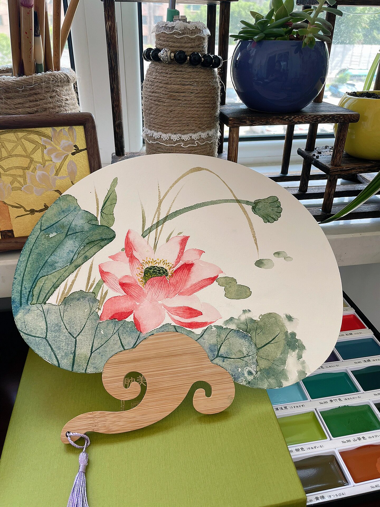 手绘国画团扇(100/35)荷花