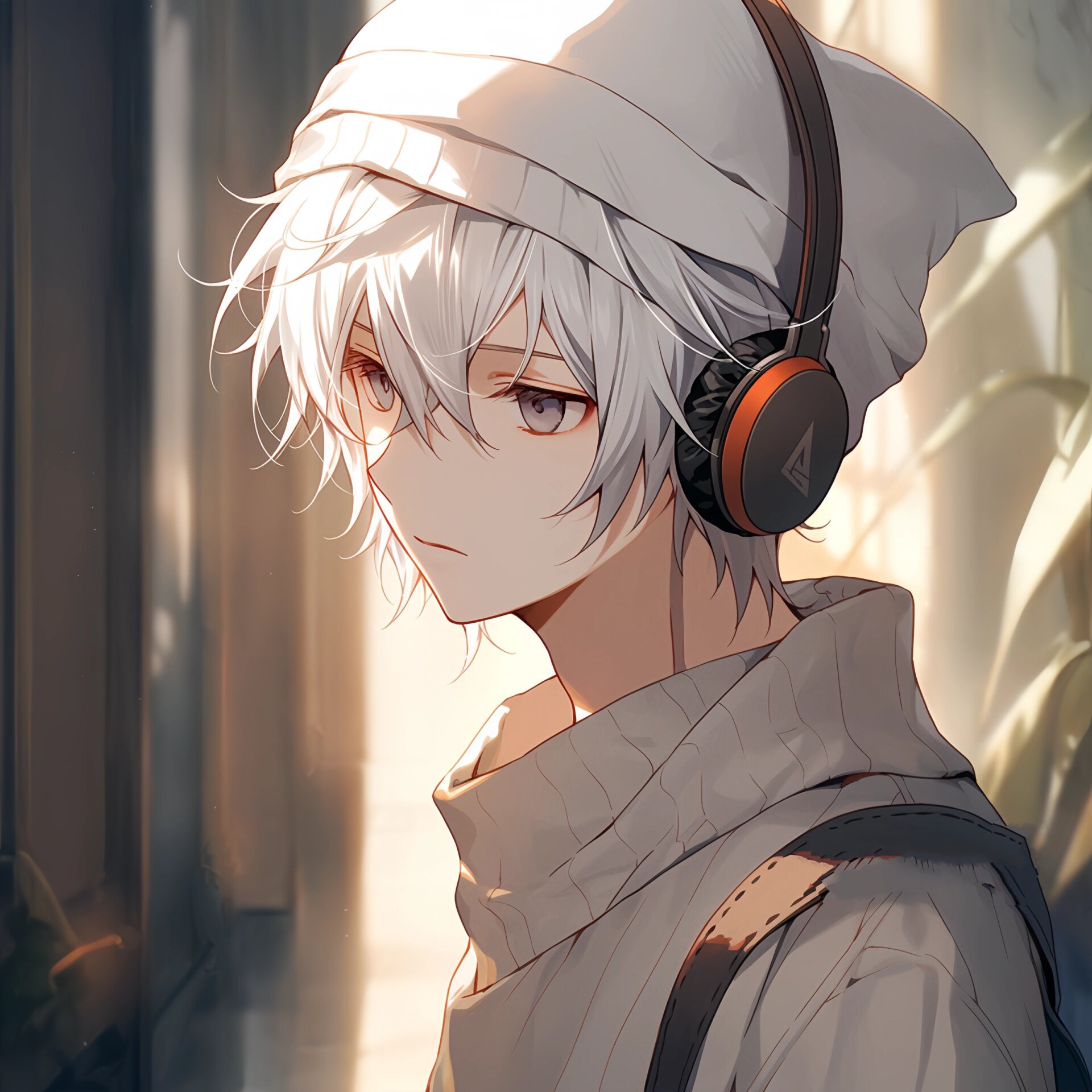 动漫头像|白发耳机少年1.2@夏天的阳光微笑的动态