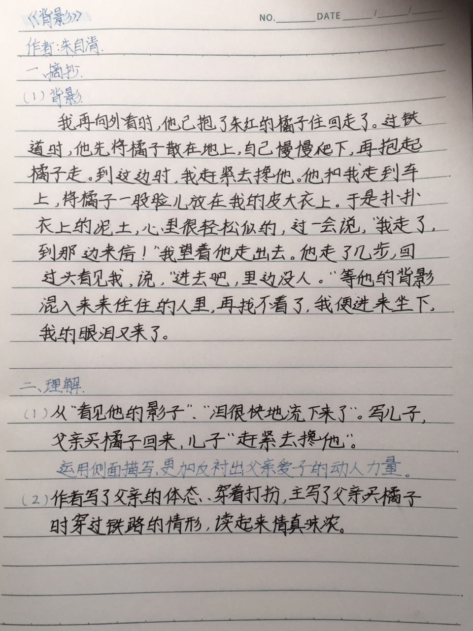 《背影》读书笔记92「熙葵」 笔:三菱小浓芯宫廷蓝 斑马jj15黑