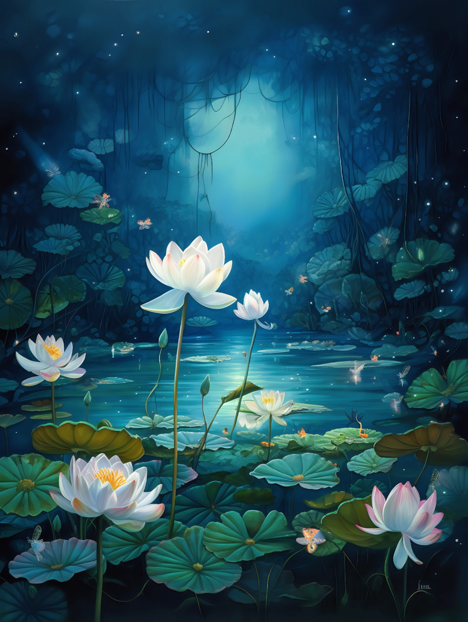 月光下美轮美奂的荷塘